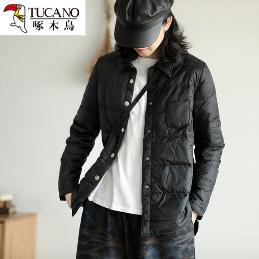 Woodpecker Winter Lightweight and Warm Jiaxing Pinghu Shirt-style Down Jacket Women's Underwear Shirt Collar Liner Bottoming Cotton Jacket Thin Gray M 110-125Jin Jin equals 0.5 kg