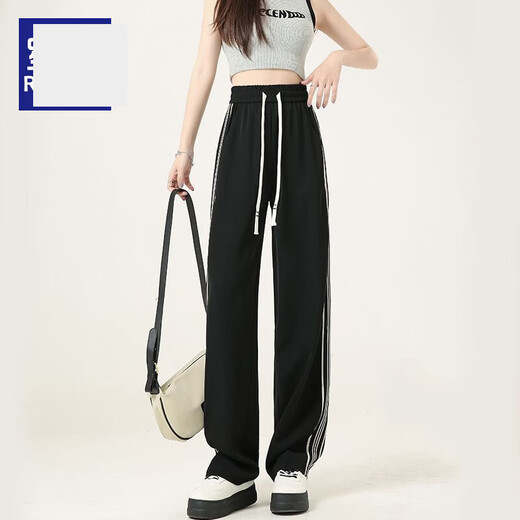 啄木鸟（TUCANO）海岛绿纯棉阔腿裤女夏季薄款2025高腰垂感休闲窄版显瘦运动直筒裤 687经典黑【长】 【纯棉面料 常 S 【建议90斤以下】