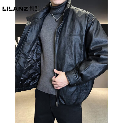 LILANZ Official Men's Leather Down Jacket Winter Thickened 2025 New Fashion Brand Style Stand Collar Short Waterproof White Duck Down Jacket Black - Flagship Model M 100-130Jin Jin is equal to 0.5 kg
