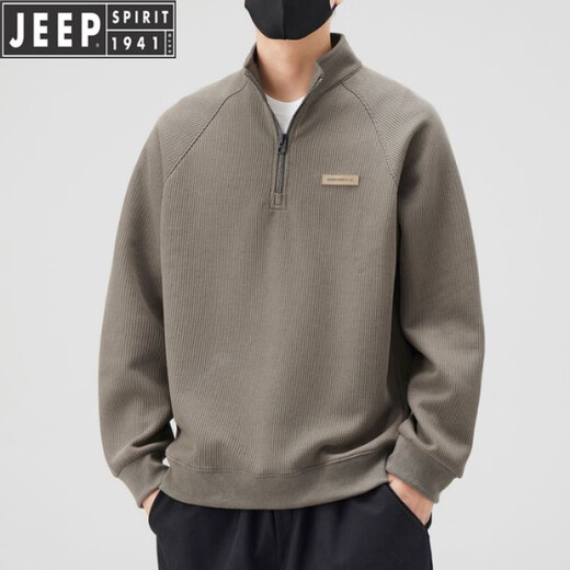 JEEP Jeep half-zip sweatshirt men's velvet thickened loose autumn and winter 2025 new stand-up collar warm bottoming shirt men's 6089m apricot plus velvet 2XL (recommended 155-180Jin Jin equals 0.5 kg)