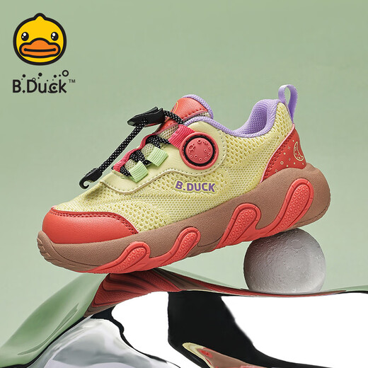 B.Duck Little Yellow Duck Children's Shoes 2026 Spring New Children's Breathable Mesh Sports Shoes Anti-kick Versatile Student Casual Shoes Trendy Yellow Red Size 31 Suitable for Feet Length 19.0-19.5cm
