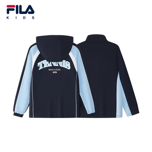 FILA Children's Clothing Cotton Clothes 2026 Spring New Men's and Large Children's Outdoor Hooded Woven Two-piece Set RD Royal Blue-NV 140
