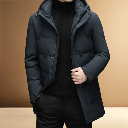 THOM BKDINR high-end mid-length down jacket for men 2025 new winter thickened hooded brand casual jacket black 2XL 180 (recommended weight 160-180Jin Jin equals 0.5 kg)