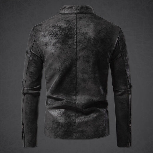 Shijanu trendy brand leather jacket men's stand collar autumn and winter velvet warm motorcycle style cycling jersey suede leather jacket brown L _Suitable for 116-130Jin Jin equals 0.5 kg