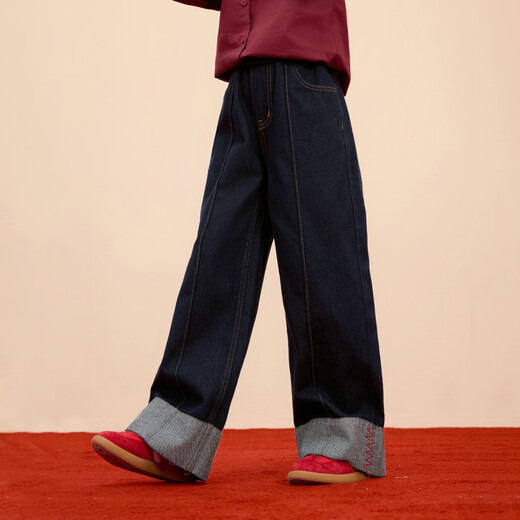 Xiaoyinman Children's Clothing Girls New Year Jeans Back Pocket Cat Embroidery 26 Spring Medium and Large Children's Loose Casual Pants Denim Black 150