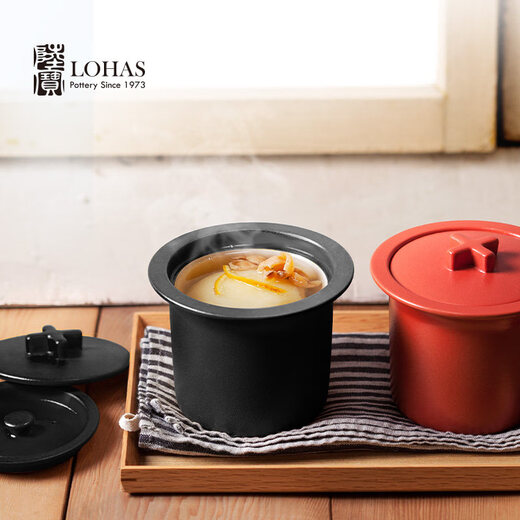 Taiwan Lu Bao stew pot, water-proof stew pot, cross stew pot, small soup cup, ceramic double-covered pot, supplementary food, earthenware pot, steam pot, steaming pot, Zen style black