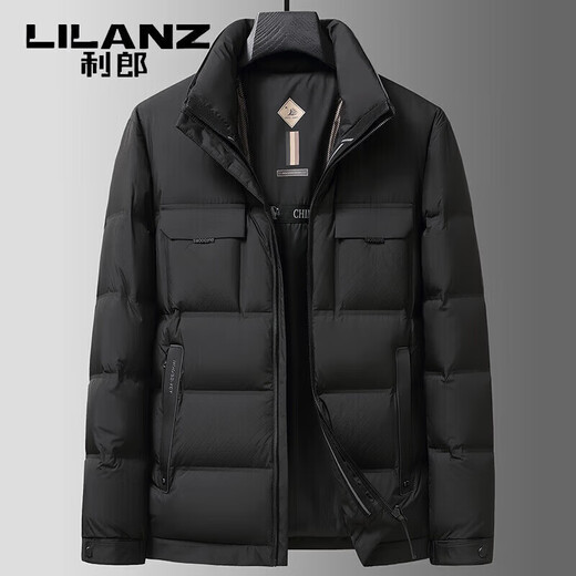 利郎（LILANZ）男士羽绒服外套2025冬季新款商务休闲保暖加厚冬装立领上衣潮 黑色 M