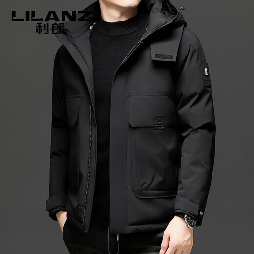 利郎（LILANZ）羽绒服男士2025年冬季白鸭绒保暖连帽冲锋衣休闲夹克外套男款 米白色 M