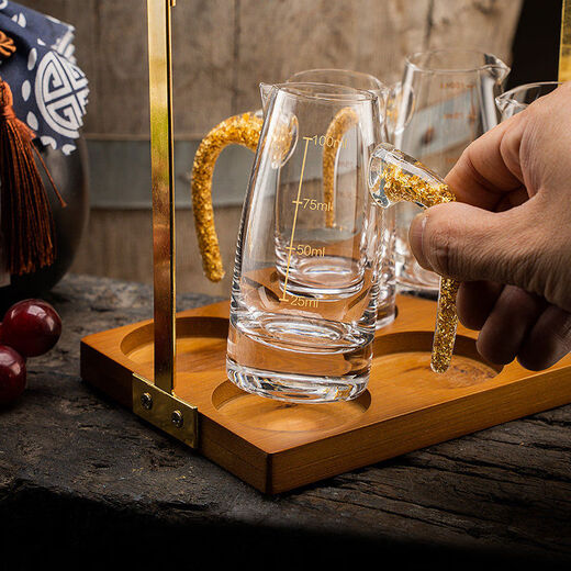 Light luxury crystal glass white wine glass set for home use Chinese-style one-cup small wine glass two-quarter wine set transparent handleless 10 pots 10 cups + golden deer cup holder