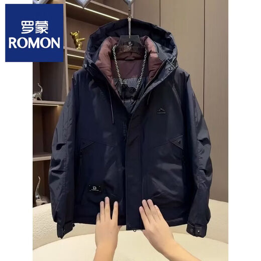 ROMON workwear down jacket men's winter thickened American style jacket duck down hooded jacket men's warm and cold-proof beige XL recommended 140-155Jin Jin equals 0.5 kg