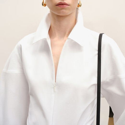 LESS shopping mall same style 2026 spring new cotton waisted commuting temperament solid color shirt 2Q2216850 105 semi-bleached S