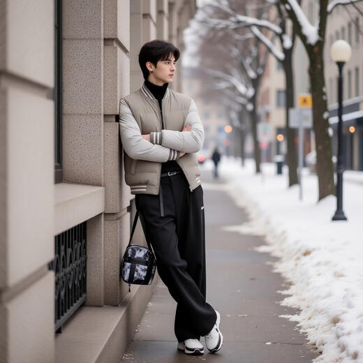 Q ZHIHE短款拼接撞色羽绒服男士2025冬季新款棒球领休闲百搭保暖外套男 01D黑色 XL