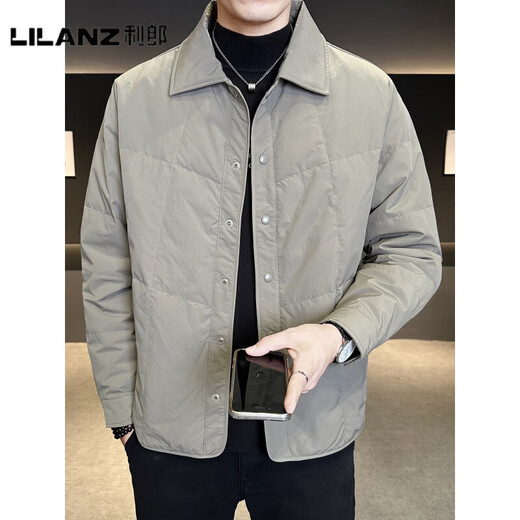 利郎（LILANZ）官方轻薄款羽绒服男冬季2025新款翻领短款冬天90白鸭绒羽绒外套男 灰色-旗舰款 L