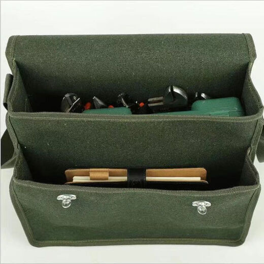 Vinoa hardware tool bag canvas large carpentry tool bag multi-functional wear-resistant labor protection tool bag water and electricity tool bag military green extra large with compartment 50*20*35