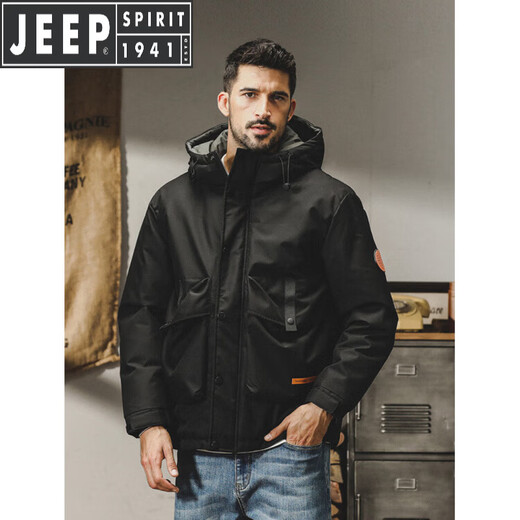 JEEP SPIRIT吉普美式连帽羽绒服男冬季2025年新款宽松户外工装外套男秋冬款 绿色 M 适合95-120斤