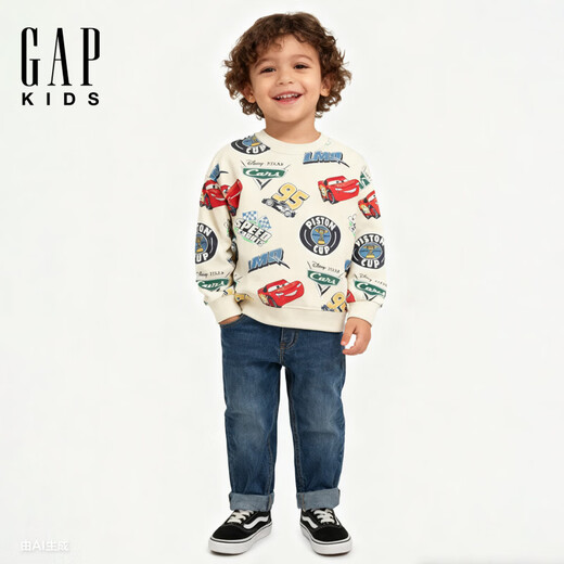 GAP boys 2025 new autumn cartoon printed terry cloth round neck sweatshirt children's clothing US version 814317 red car pattern 90 _52 (1-2 years old)