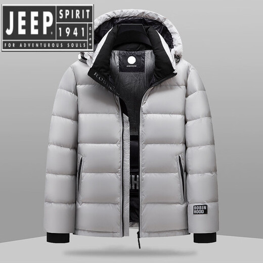 JEEP SPIRIT winter fashion hooded short down jacket for men and young people, trendy and versatile thickened cold-proof shiny down jacket, gray 3XL