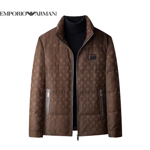 EMPORIO ARMANI阿玛尼2025年冬季新款男士白鸭绒商务休闲时尚纯色保暖羽绒服男外 咖啡色 2XL 建议150-170斤
