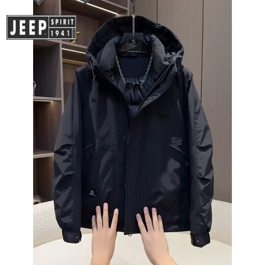 JEEP SPIRIT Jeep Workwear Down Jacket Men's Winter Thickened American Style Jacket White Duck Down Hooded Jacket Men's Warmth Protection Black M Recommended 105-125Jin Jin equals 0.5 kg