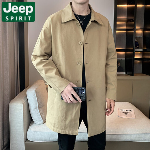 JEEP SPIRIT mid-length windbreaker jacket for men spring and autumn 2026 new lapel casual lapel jacket for men black jacket 2XL (185) weight 140-156Jin Jin is equal to 0.5 kg