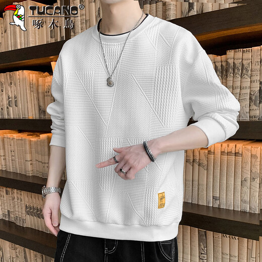 Woodpecker (TUCANO) sweatshirt men's spring and autumn loose round neck long-sleeved t-shirt men's casual bottoming shirt jacket white XL