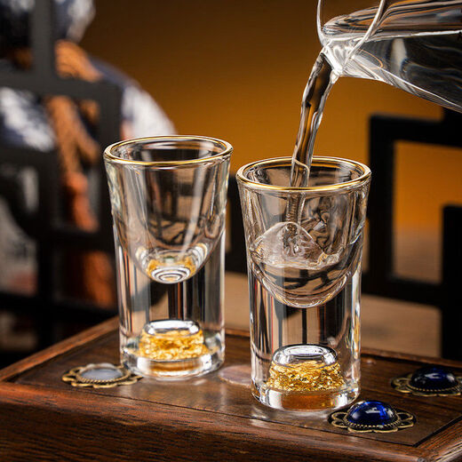 Light luxury crystal glass white wine glass set for home use Chinese-style one-cup small wine glass two-quarter wine set transparent handleless 10 pots 10 cups + golden deer cup holder