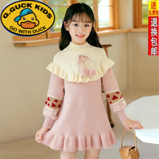 G.duck Girls Princess Dress Children's Winter Skirt Christmas New Year Clothing Autumn and Winter Sweater Skirt 2025 New Style Western Style Red Without Bag 150
