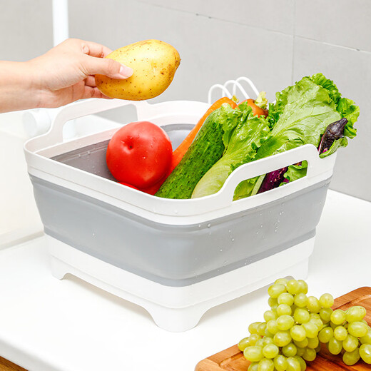 Yusenyi retractable vegetable basket household rotating drainage storage basin kitchen folding vegetable basin for washing fruits and vegetables gray white