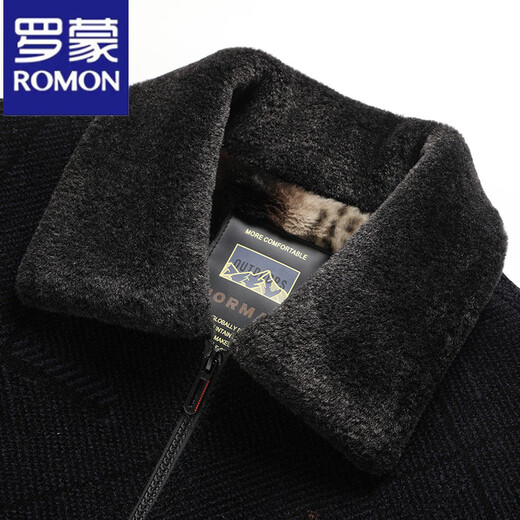 罗蒙（ROMON）爸爸装加绒加厚外套冬季新款男士毛呢保暖夹克中老年人雪尼尔棉衣 黑深灰 L