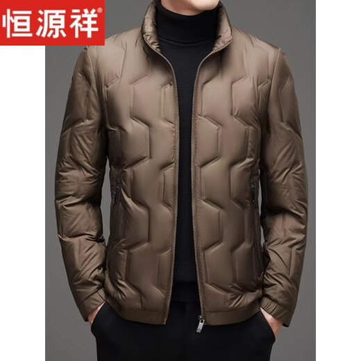 Hengyuanxiang Light Luxury Winter New Middle-aged Dad Men's White Duck Down Jacket Lightweight Stand-up Collar Short Down Jacket Brown L 175