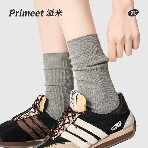 Pami (pami) gray socks women's mid-calf socks spring and summer style pile socks breathable with small leather shoes ins trendy long socks summer gray + white + black one size fits all 35-39_vertical pattern_pile_boneless