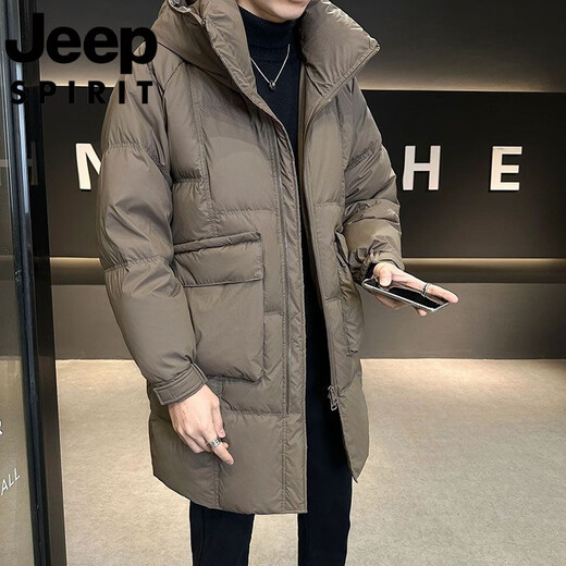 JEEP吉普国际品牌中长款羽绒服男士冬季2025新款连帽加厚宽松休闲外套 黑色 M 推荐105-125斤