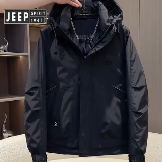 JEEP SPIRIT Jeep Workwear Down Jacket Men's Winter Thickened American Style Jacket White Duck Down Hooded Jacket Men's Warmth Protection Black M Recommended 105-125Jin Jin equals 0.5 kg