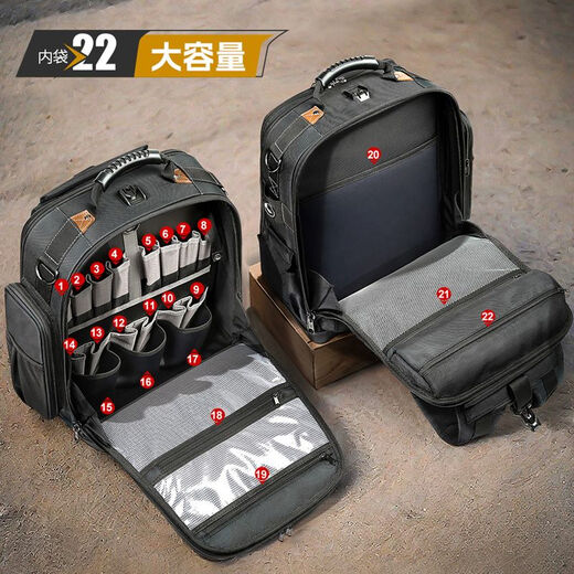 Changshuke Backpack Tool Bag, Wear-resistant, Multifunctional, Sturdy and Durable Backpack, Electrician's Thickened Maintenance Special Storage, Heavy Duty, Hard Bottom, Multifunctional + Detachable Slip Pocket
