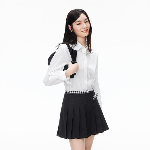 Leding plaid long-sleeved shirt women's 2026 spring new top bright white (ready in stock) XS