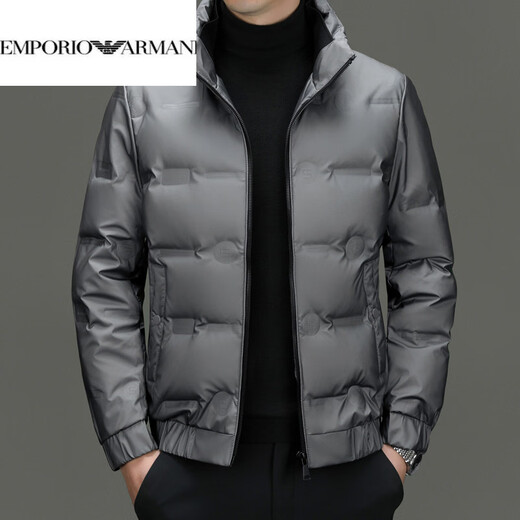 EMPORIO ARMANI Armani Зимняя повседневная легкая пуховая куртка мужская теплая куртка с воротником-стойкой Модная корейская мужская белая утиная пуховая куртка серого цвета XL 180