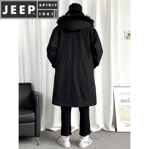 JEEP SPIRIT棉衣男冬季加厚派克服风衣外套情侣马甲中长款棉大衣冬装棉服 黑色 M