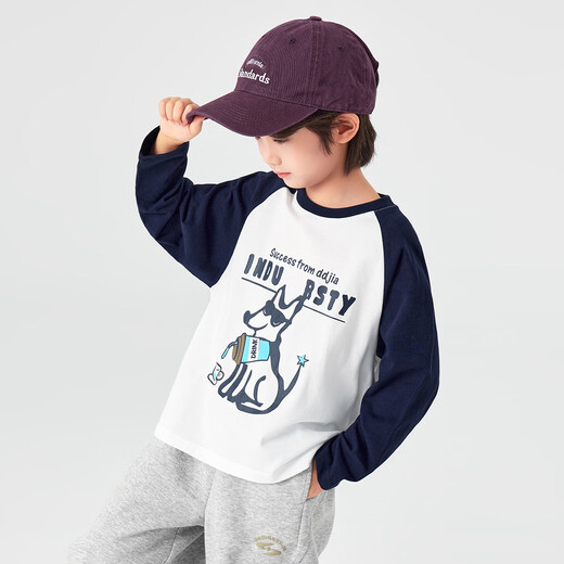 Duojia boys pure cotton long-sleeved 2026 spring and autumn American trendy children's clothing puppy print T-shirt children's breathable and skin-friendly tops