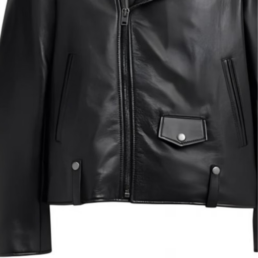 COACH SS24 solid color zipper lapel long-sleeved leather jacket for men black black S