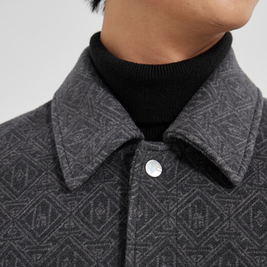 Lilan Light Fashion Men's Two-Color Jacquard Woolen Coat Men's Short Cashmere Blended Wool Jacket Q4DYR511 Dark Gray 3XL (185)