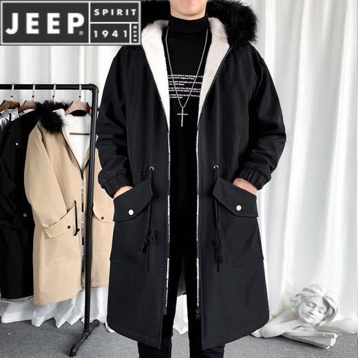 JEEP SPIRIT棉衣男冬季加厚派克服风衣外套情侣马甲中长款棉大衣冬装棉服 黑色 M