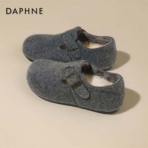 Daphne German training shoes women's Birkenstock shoes cotton shoes plus velvet to keep warm 2025 new style versatile winter gray 35 (225mm) standard size