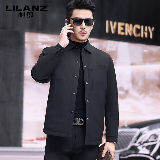 LILANZ Men's Thin Down Jacket 2025 Dad Winter Goose Down Jacket Business Lapel Jacket Gray Green M 170