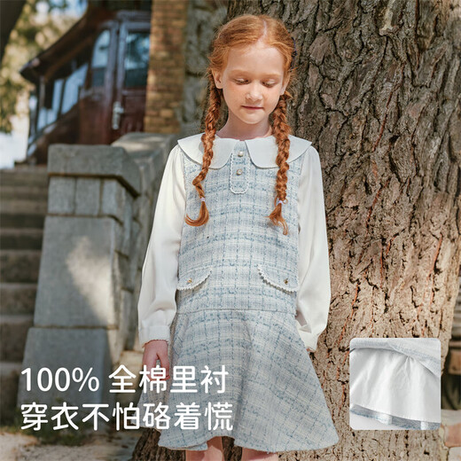 DAVE&BELLA (DAVE&BELLA) Xiaoxiangfeng children's tank top spring new style girls' dress Western-style medium-sized children's skirt little girl's skirt blue ready-made 140 cm (recommended height 130-140cm)