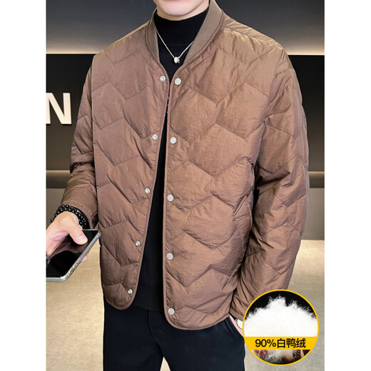KBXNG Jinba, новый зимний тонкий пуховик, мужской модный и красивый топ с бейсбольным воротником, легкая теплая молодежная куртка коричневого цвета M