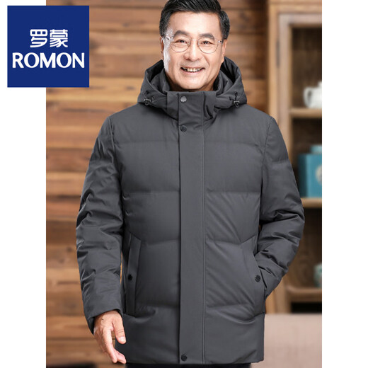 罗蒙（ROMON）中老年羽绒服男中长款爸爸装加厚冬款父亲爷爷装大码短款保暖外套 黑色6808【短款】 M 170 【适合90-115斤】