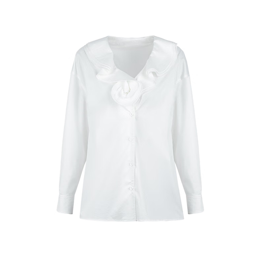 YES BY YESIR Ye Qian original designer 2026 spring new style Roselle lotus leaf collar plate flower long-sleeved shirt white S