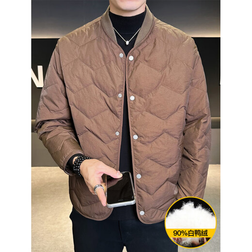KBXNG Jinba, новый зимний тонкий пуховик, мужской модный и красивый топ с бейсбольным воротником, легкая теплая молодежная куртка коричневого цвета M