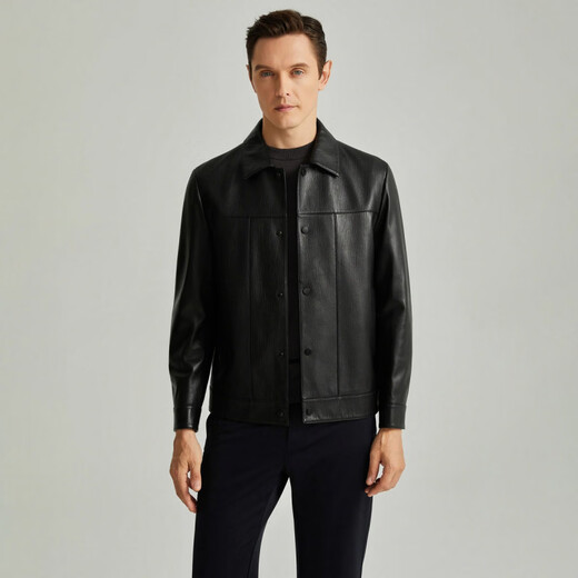 SATCHI lapel solid color single-breasted business casual commuting comfortable soft leather jacket men's black black one size 52