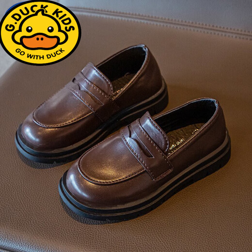G.duck boys' small leather shoes, spring and autumn children's black single shoes, middle and large children's British style fashionable soft sole beanie student performance shoes black yy C200 26 shoe inner length 15.8cm